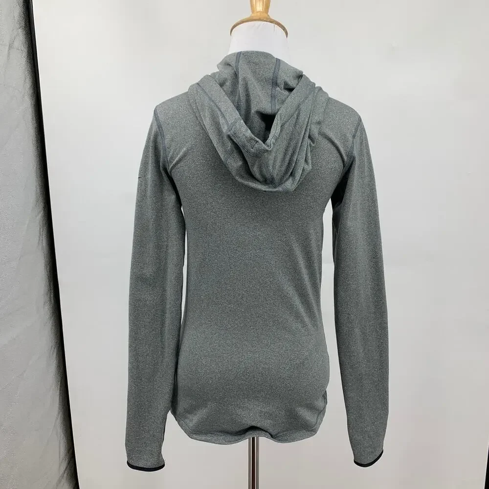Nike Pro Sweatshirt Womens S Small Grey Black Hyperwarm Dri Fit Hooded Pullover